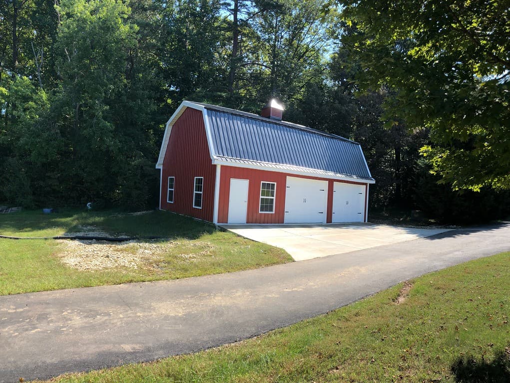 Gambrel-roof garage exterior